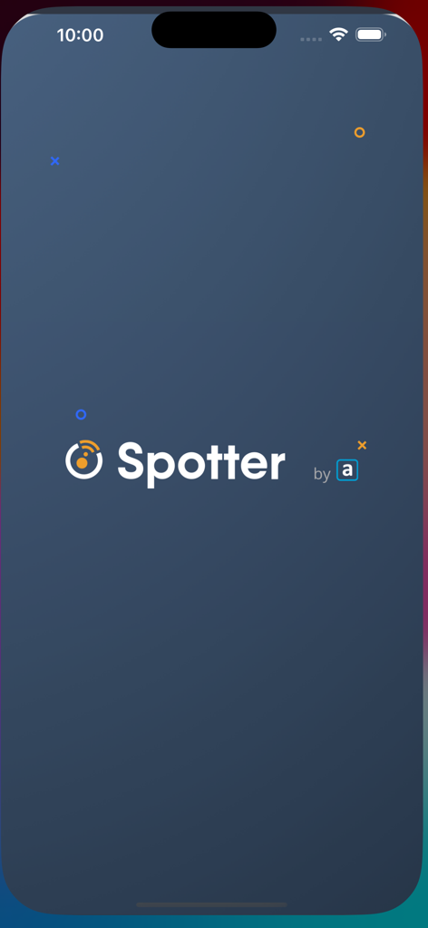 Spotter app splash screen showing the company logo on a dark blue background
