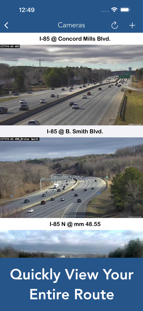 North Carolina Traffic Cameras - A list of live traffic camera feeds along I-85 in North Carolina showing highway conditions.