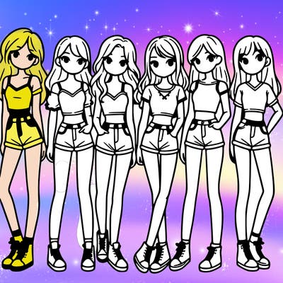 a group of girls wearing crop tops and shorts