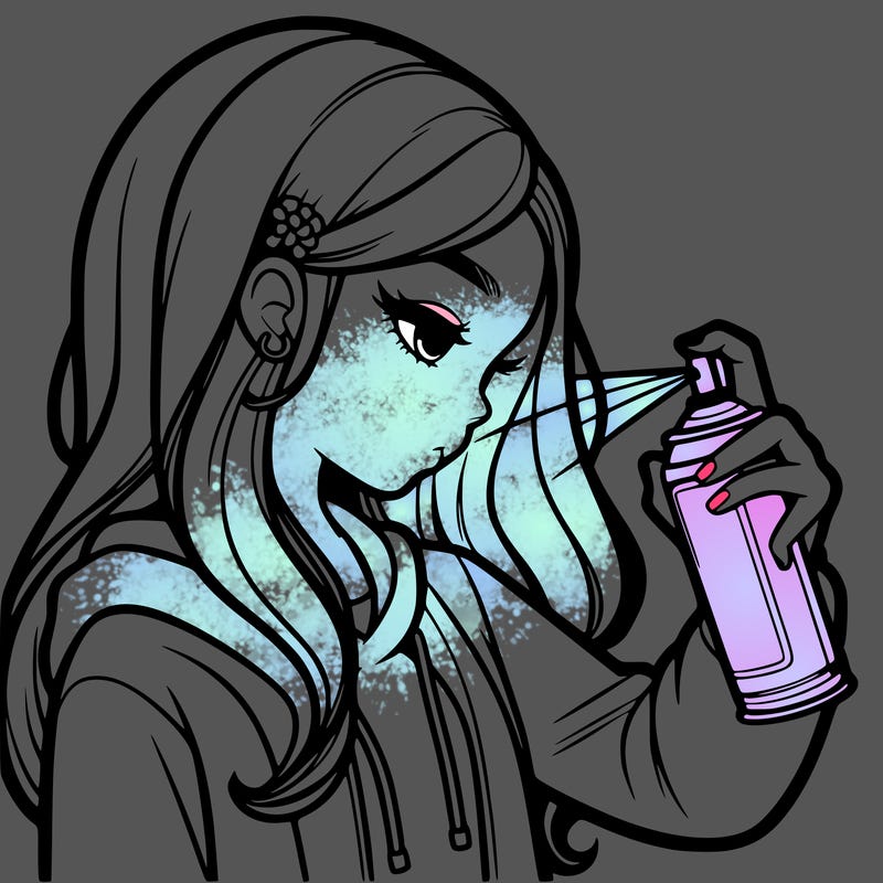 a realistic girl spray painting