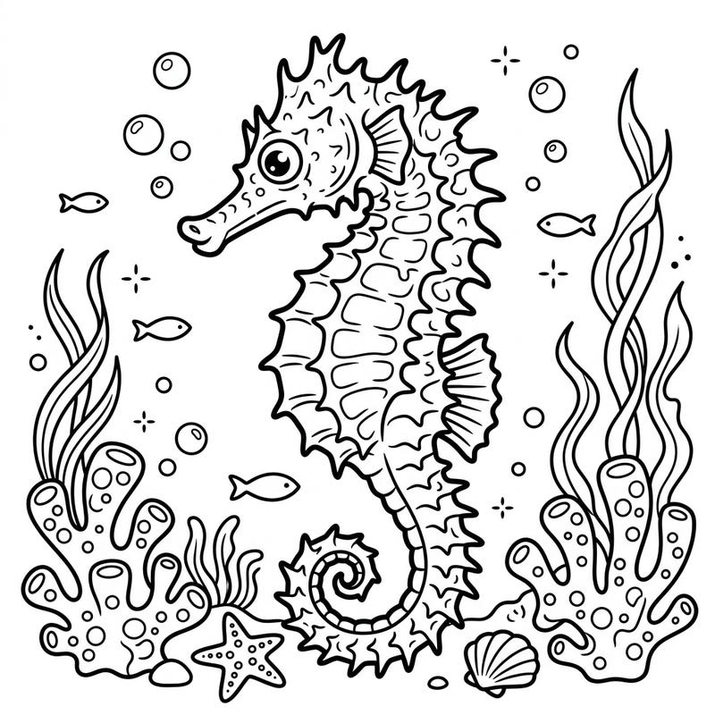 Discover the unique spiny seahorse with this delightful coloring page designed especially for kids! Little artists will love bringing this charming sea creature and its vibrant underwater world to life.