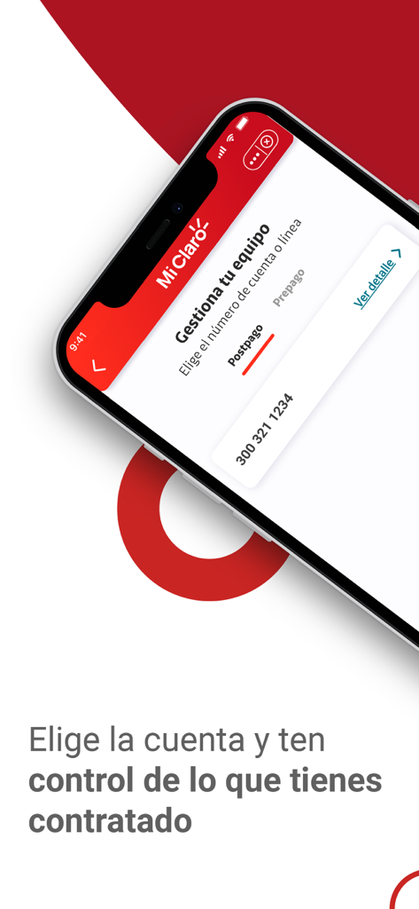 Mi Claro Colombia - Interface de l'application Mi Claro Colombie montrant la gestion de compte pour les lignes postpayées et prépayées