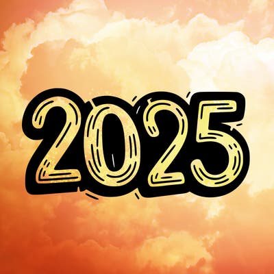 one line scrawled numbers sketch design “2025”