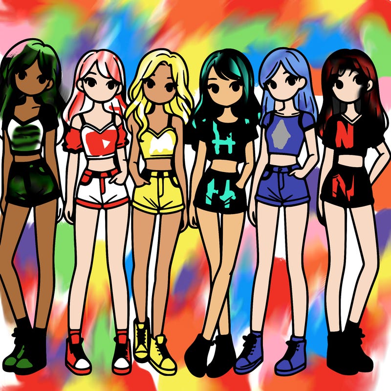 a group of girls wearing crop tops and shorts