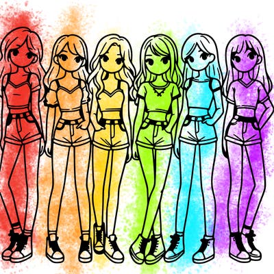 a group of girls wearing crop tops and shorts