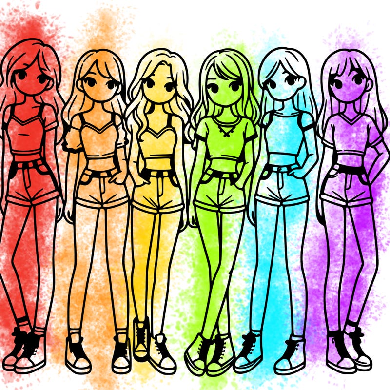 a group of girls wearing crop tops and shorts