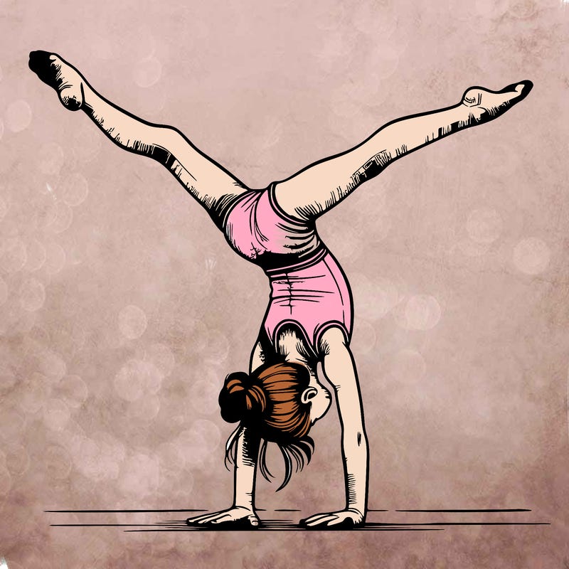 realistic gymnastic hand stand girl in four splits