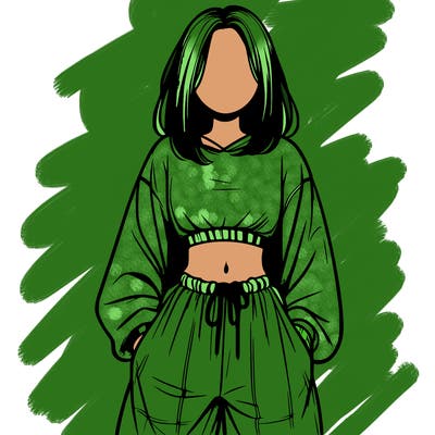 realistic girl faceless with baggy pants and a crop top