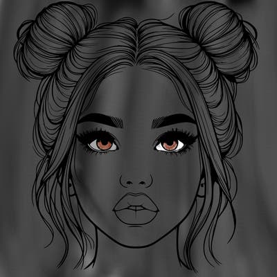 realistic girl with two buns on her hair and lips