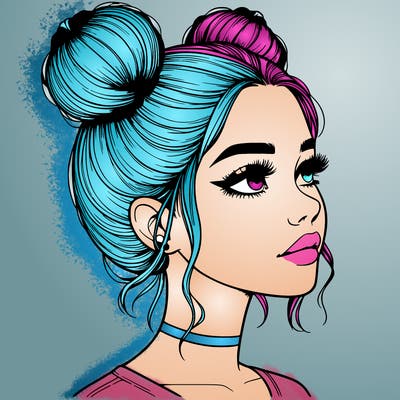 realistic girl with buns on the top of her head