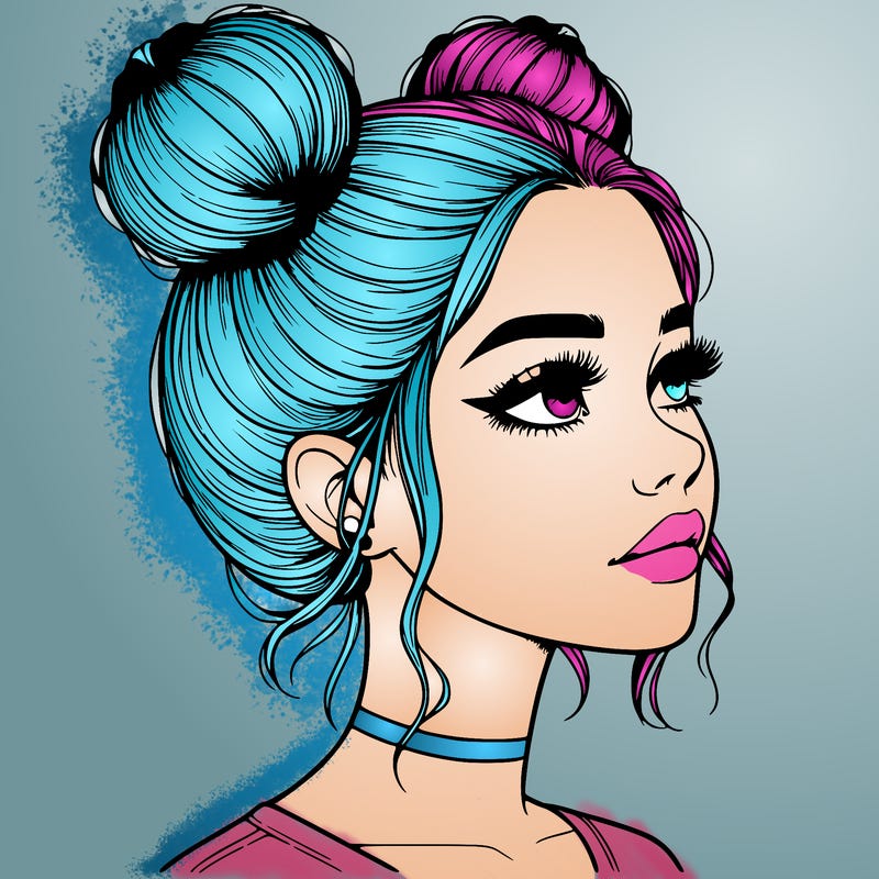 realistic girl with buns on the top of her head