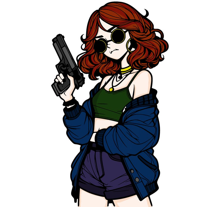 stylish teenage girl with gun