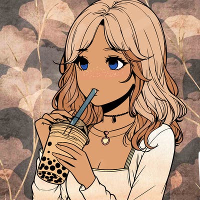 realistic girl drinking boba tea