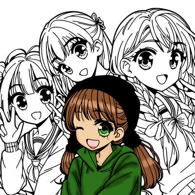 manga girl with friends