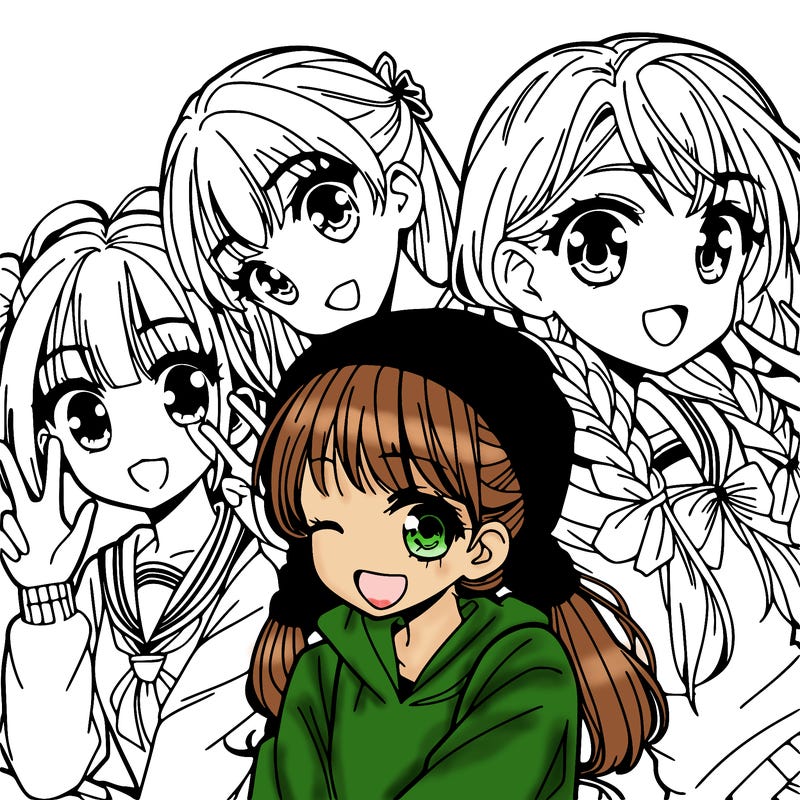 manga girl with friends