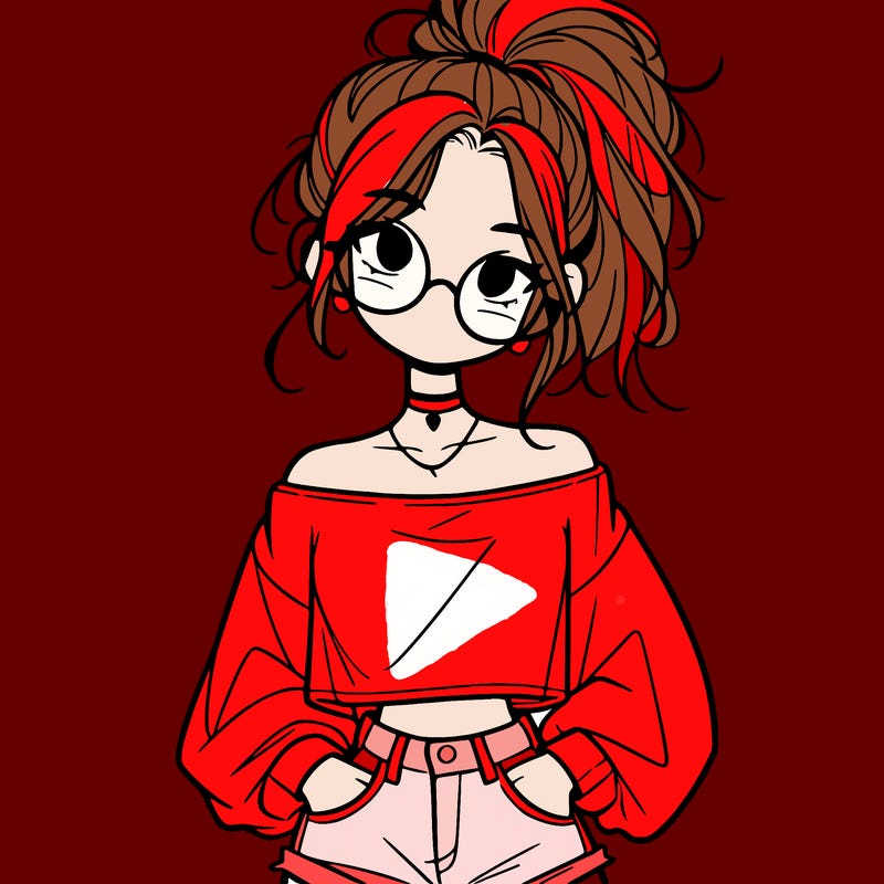 girl with a messy ponytail glasses a baggy crop top and jean shorts