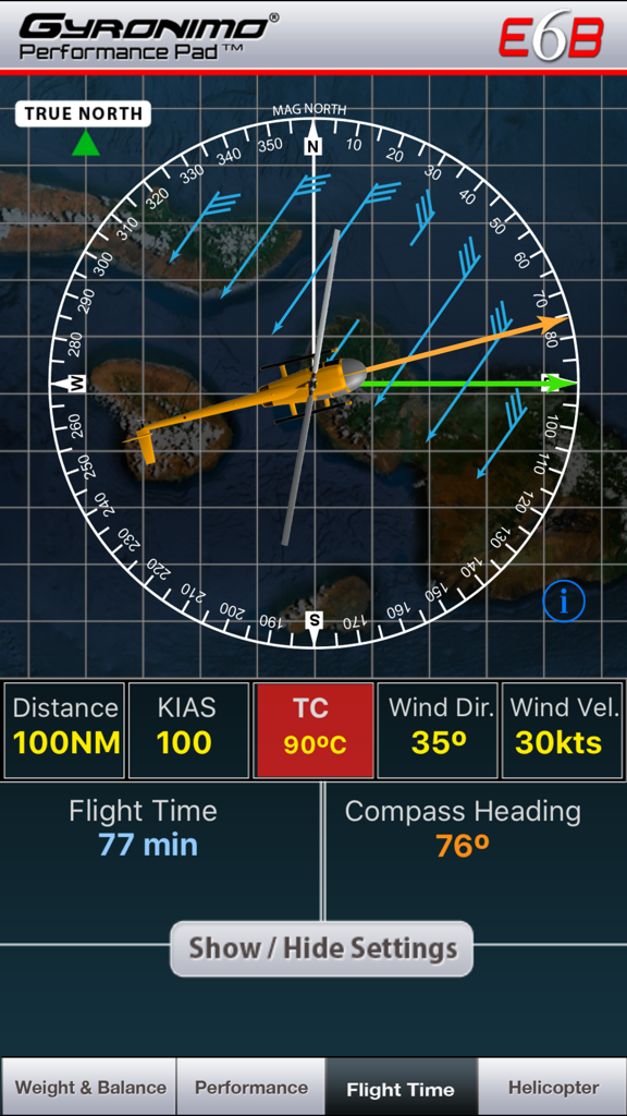 R44 Pad XS - R44 Pad XS digital E6B flight computer interface for helicopter navigation calculations
