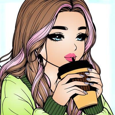 realistic girl drinking coffee