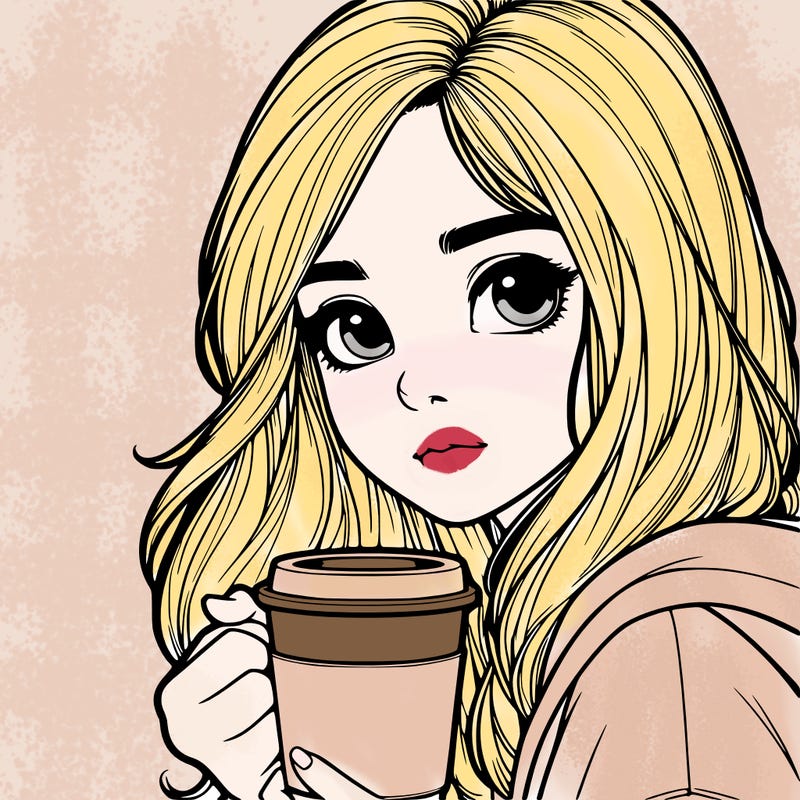 realistic girl drinking coffee