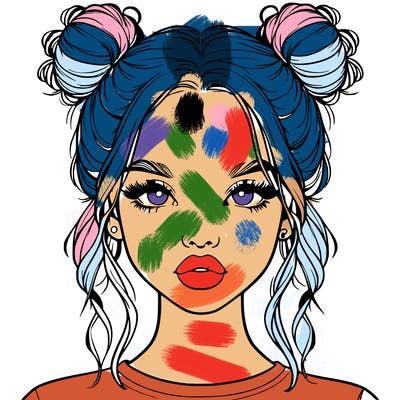 realistic girl with two buns in hair and lips