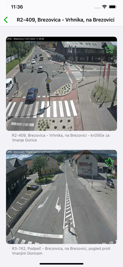 Cestne Kamere Traffic Camera - Screenshot of Cestne Kamere app showing live traffic camera feeds of Slovenian road intersections