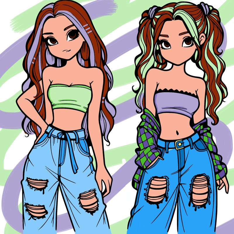 2 girls in crop tops and baggy jeans ripped