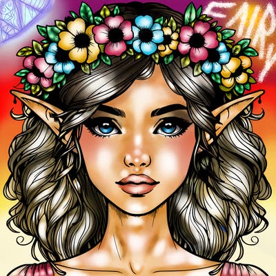 realistic female elf with flower crown