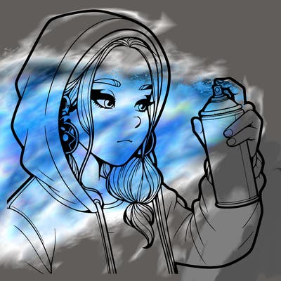 a realistic girl, spray painting