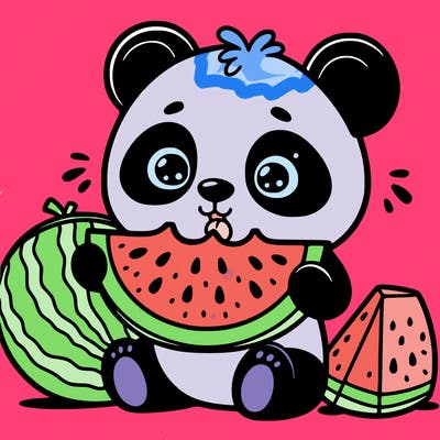 panda eating a watermelon
