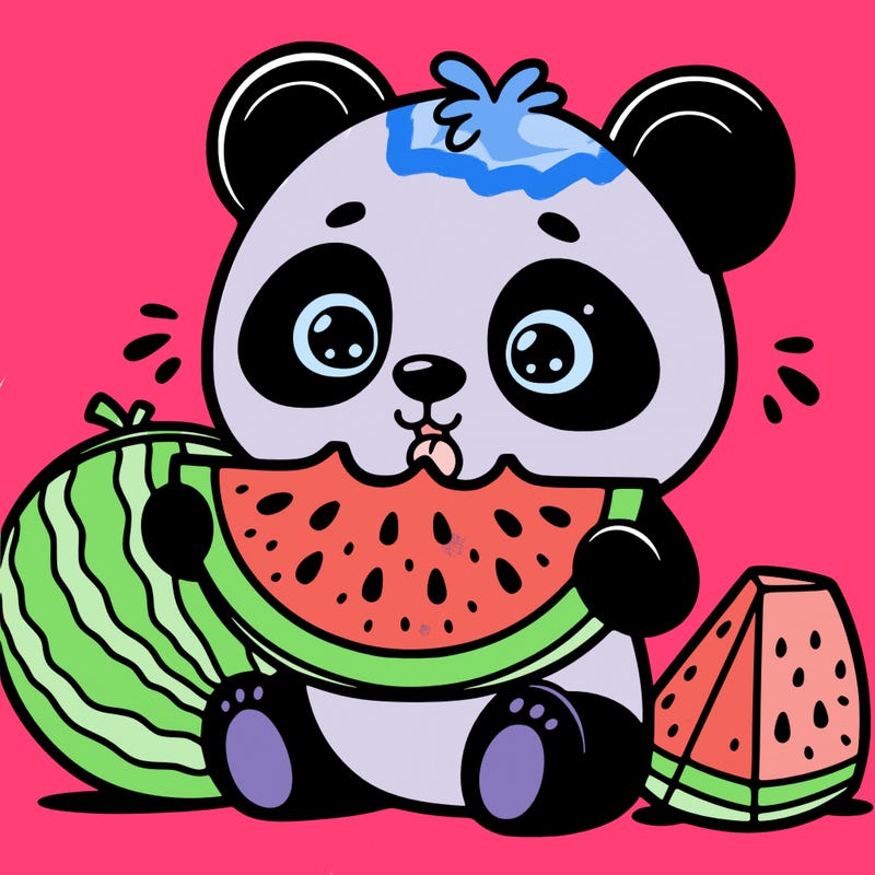 panda eating a watermelon