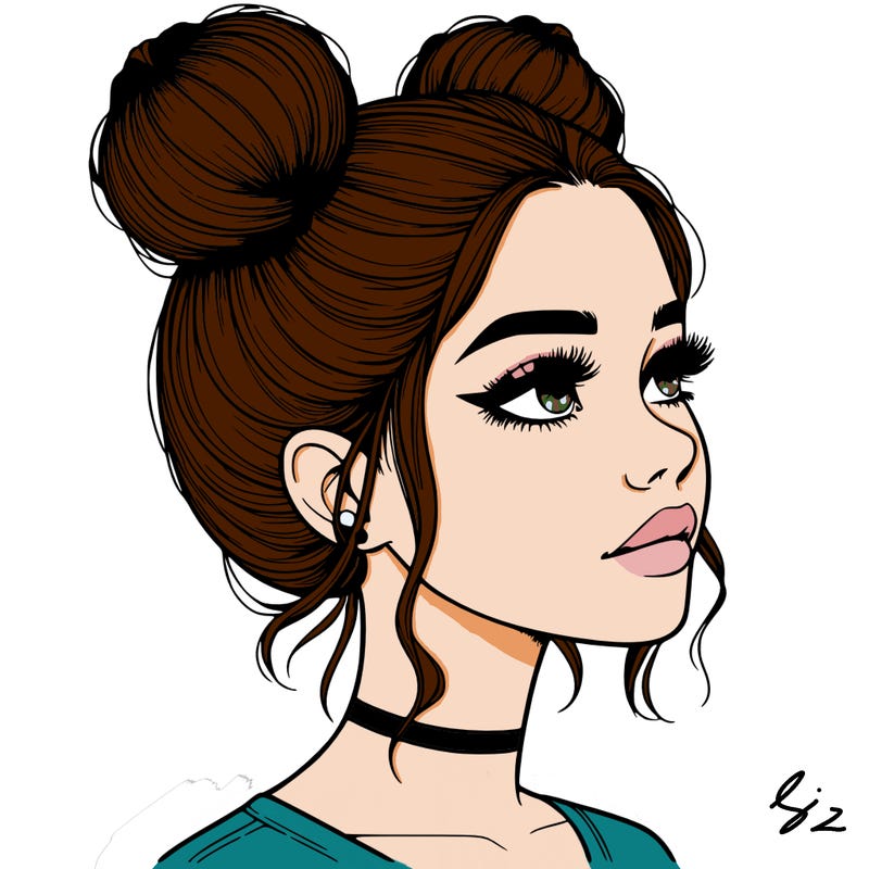 realistic girl with buns on the top of her head