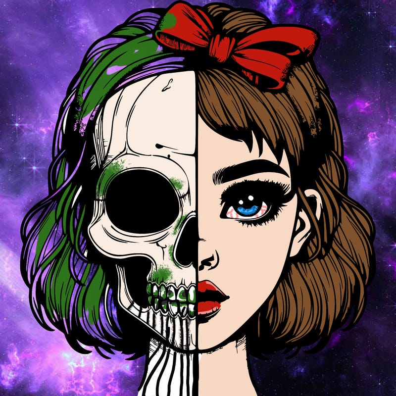 realistic girl with half skull mask