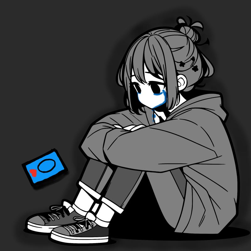 sad anime girl sitting alone