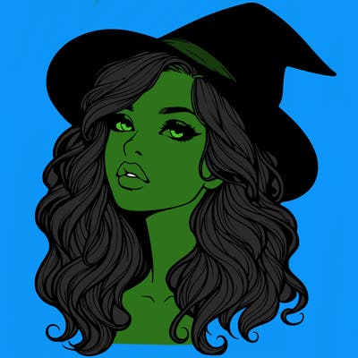 realistic witch girl with wavy hair and lips