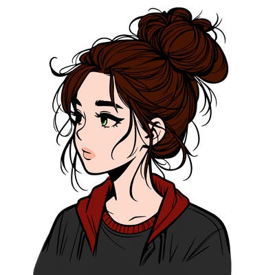realistic teenage girl with a messy bun