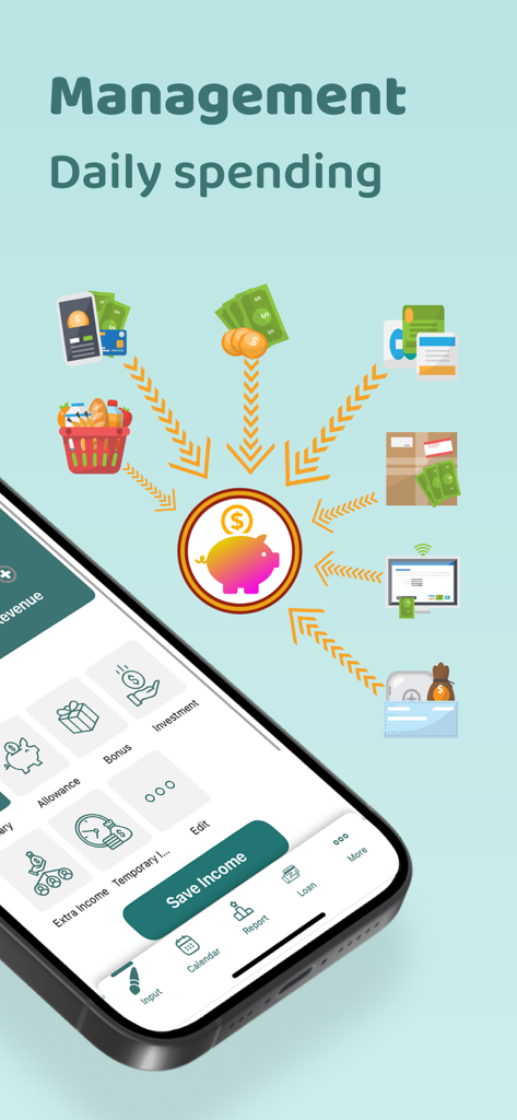 Simpler Budget App-Dashboard zur Verfolgung von täglichen Ausgaben und Einnahmequellen