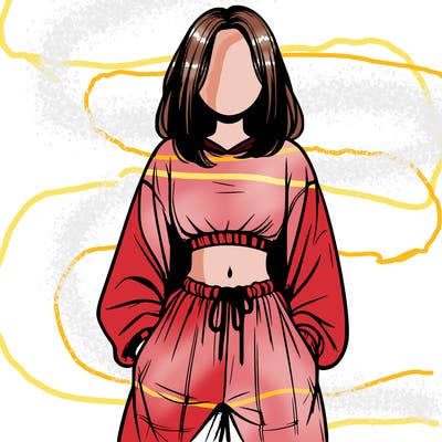 realistic girl faceless with baggy pants and a crop top