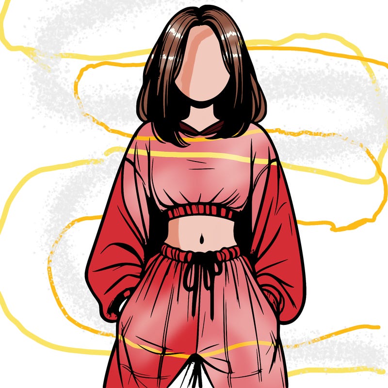 realistic girl faceless with baggy pants and a crop top