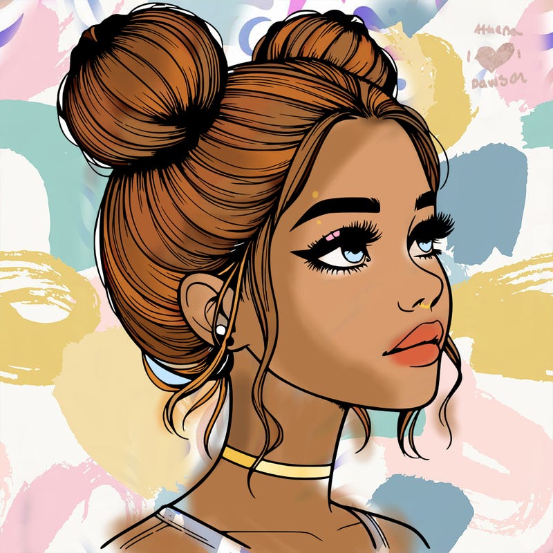 realistic girl with buns on the top of her head
