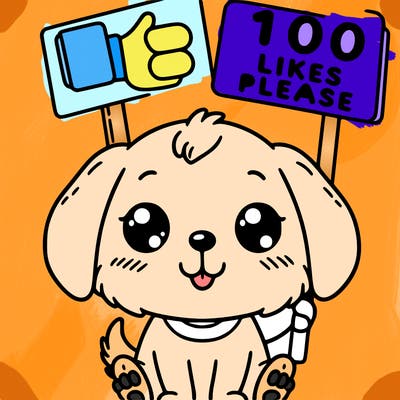 cute puppy holding a sign that says 100 likes please