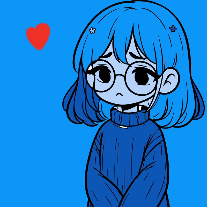 sad girl with glasses in a sweater