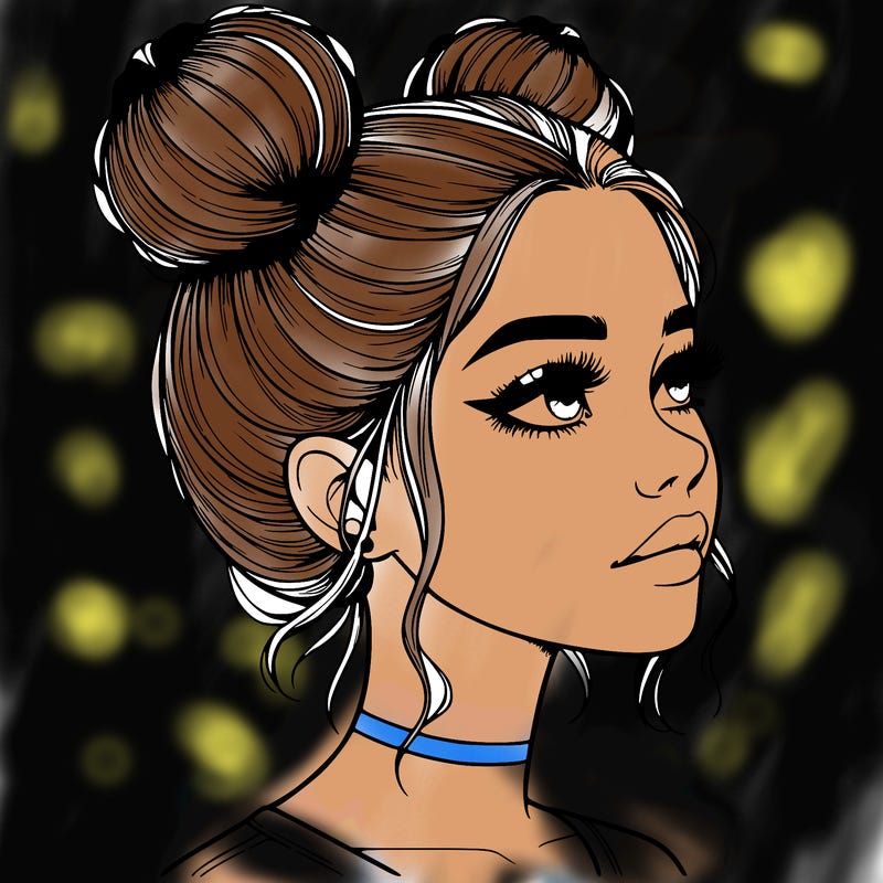 realistic girl with buns on the top of her head