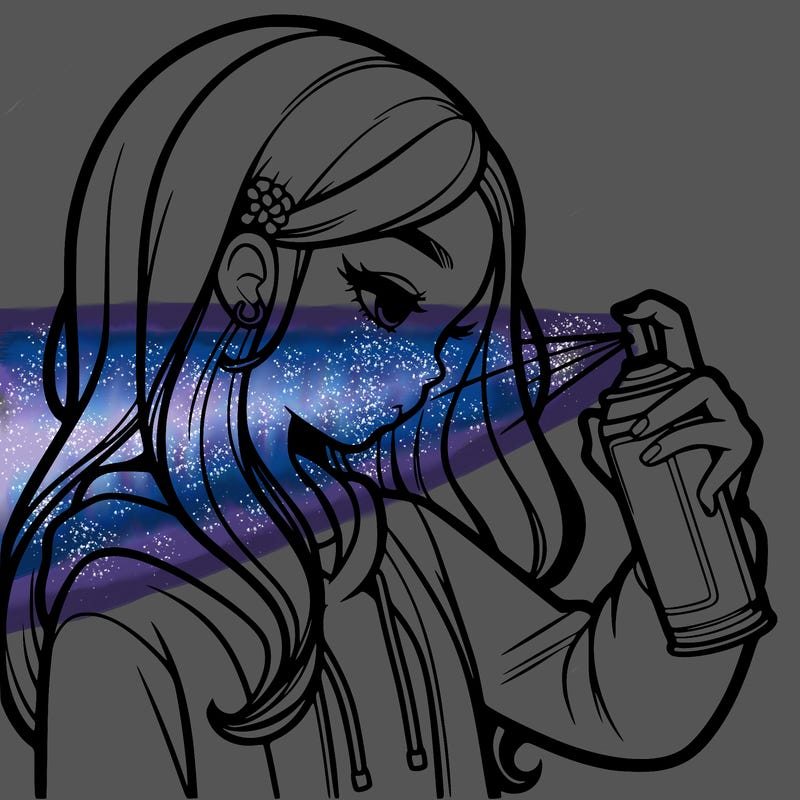 a realistic girl spray painting