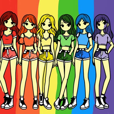 a group of girls wearing crop tops and shorts