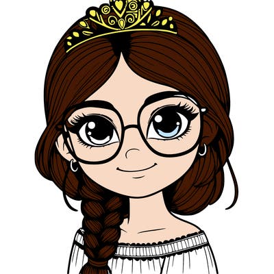 a girl with one braid and glasses who is a princess realistic