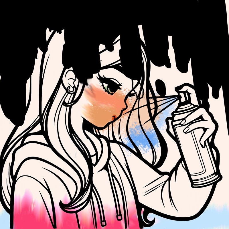 a realistic girl spray painting