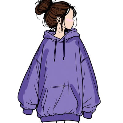 realistic girl with a oversized sweatshirt on and a bun