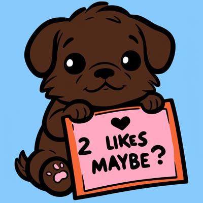 a puppy holding a sign that says 2 likes maybe?