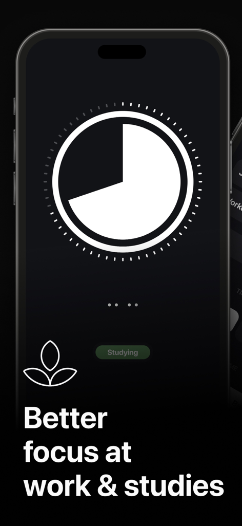 Emphasis: Flow & Focus Timer - Minimalist interface of the Emphasis focus timer app on an iPhone screen showing a circular progress indicator and a dark theme