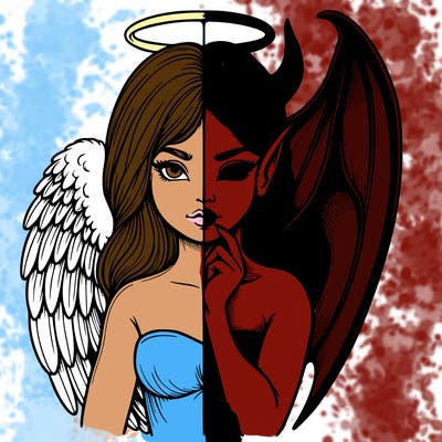 realistic angel half demon